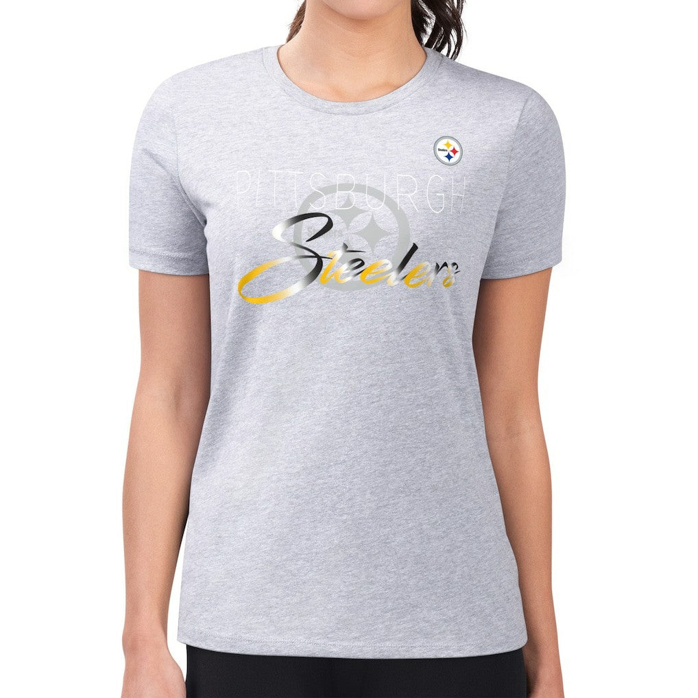 Pittsburgh Steelers G-III 4Her by Carl Banks Women's Super-Slim Fit Lightweight Shadow Logo T-Shirt | NFL Sale