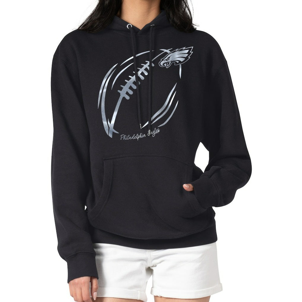 Philadelphia Eagles G-III 4Her by Carl Banks Women's Metallic Print Football Sketch Fleece Pullover Hoodie | NFL Outlet