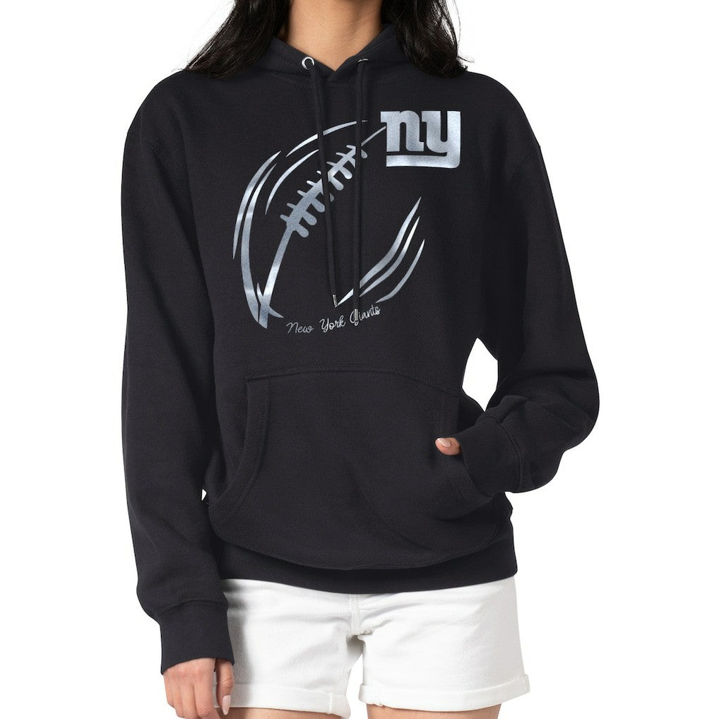 New York Giants G-III 4Her by Carl Banks Women's Metallic Print Football Sketch Fleece Pullover Hoodie | NFL Hot