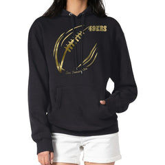 San Francisco 49ers G-III 4Her by Carl Banks Women's Metallic Print Football Sketch Fleece Pullover Hoodie | NFL On sale