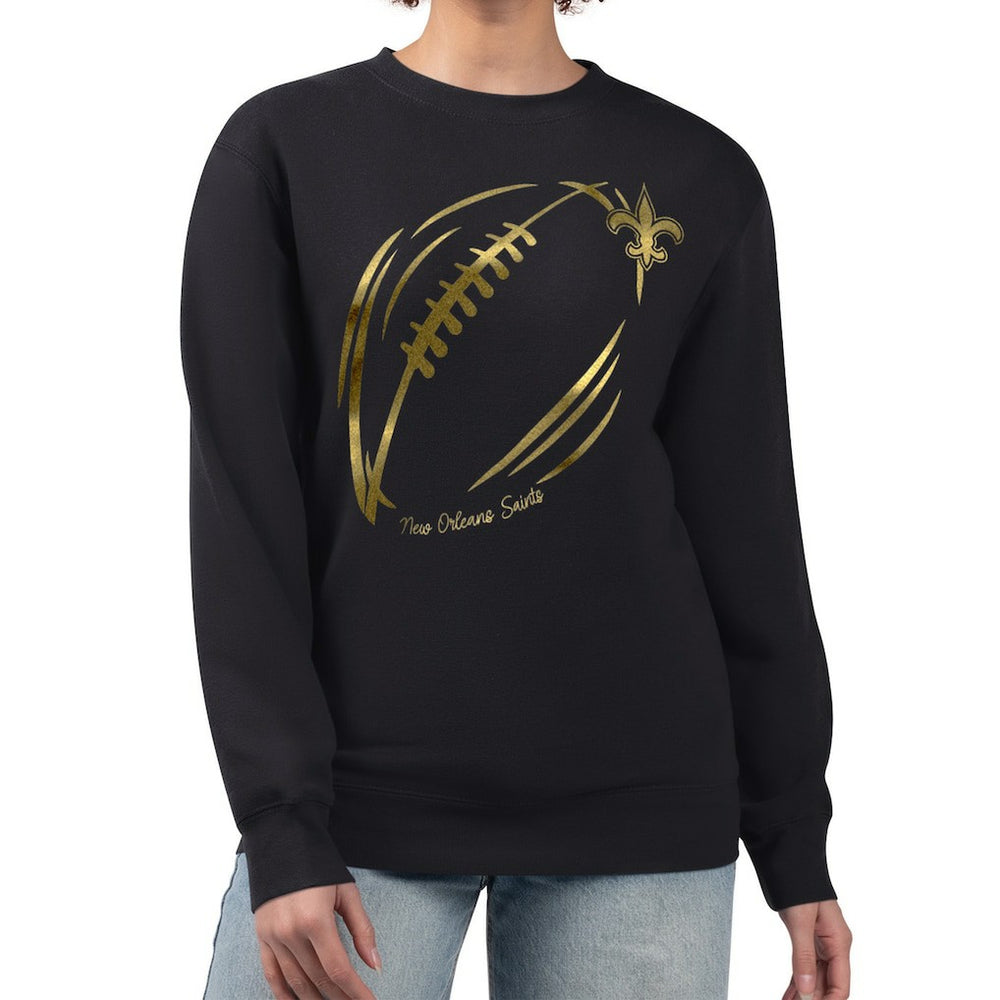 New Orleans Saints G-III 4Her by Carl Banks Women's Metallic Print Football Sketch Fleece Crewneck Sweatshirt | NFL Near me