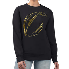 Denver Broncos G-III 4Her by Carl Banks Women's Metallic Print Football Sketch Fleece Crewneck Sweatshirt | NFL Sale