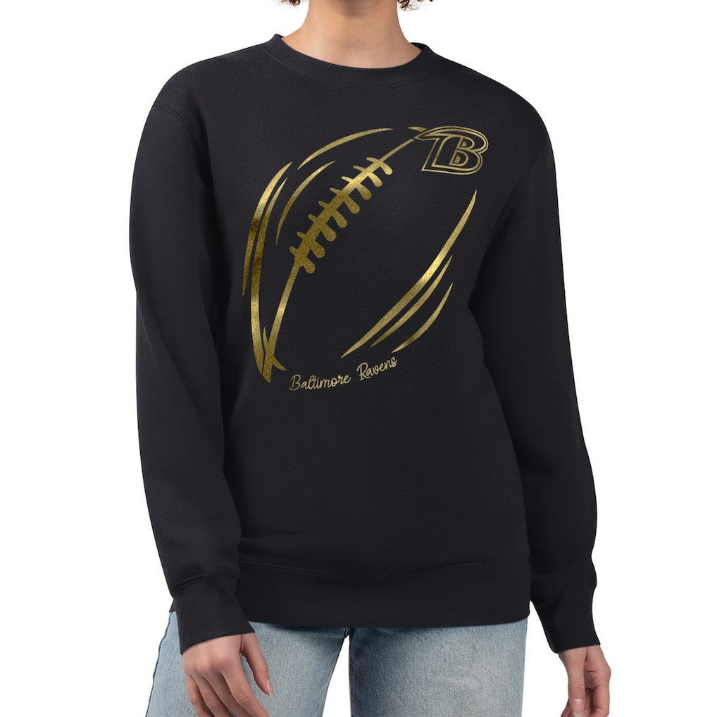 Baltimore Ravens G-III 4Her by Carl Banks Women's Metallic Print Football Sketch Fleece Crewneck Sweatshirt | NFL Discount