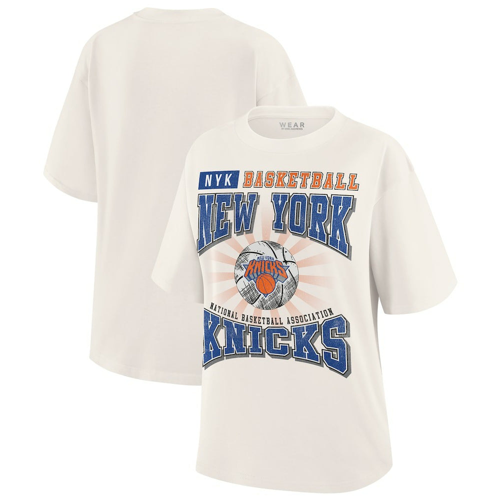 Cream New York Knicks WEAR by Erin Andrews Women's Ball Boyfriend T-Shirt | NBA