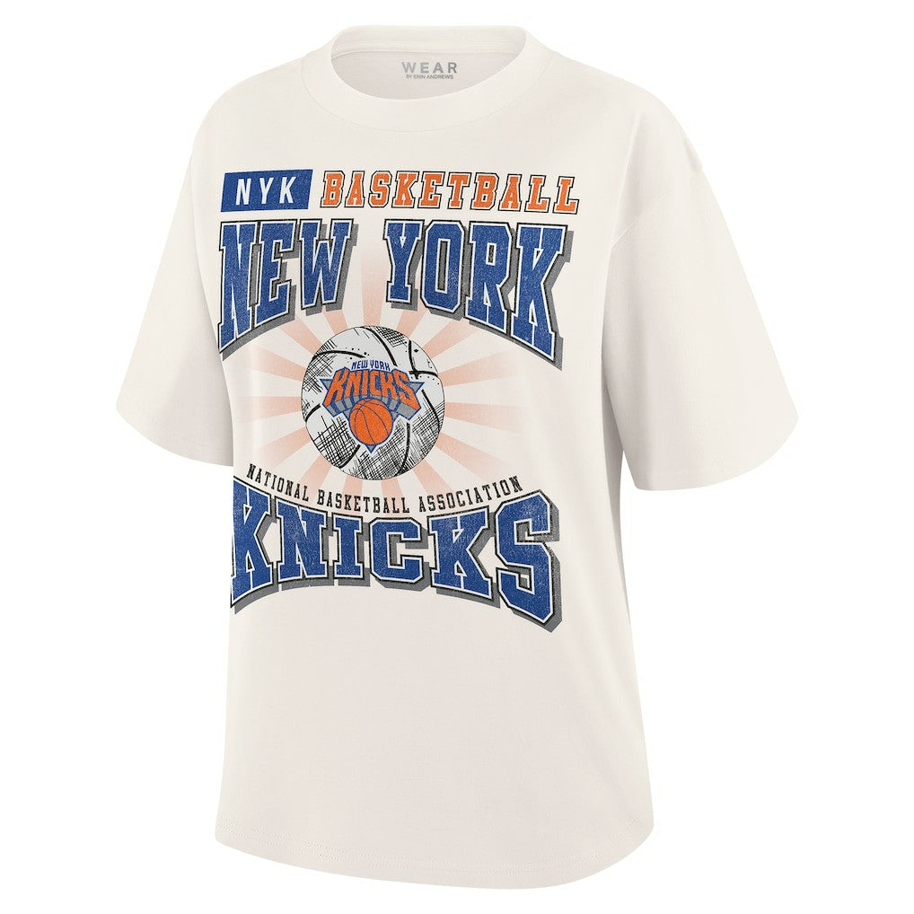 Cream New York Knicks WEAR by Erin Andrews Women's Ball Boyfriend T-Shirt | NBA