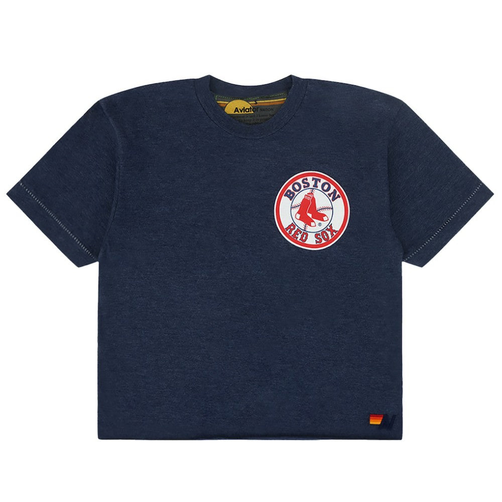 Boston Red Sox Aviator Nation x MLB Women's Cropped Boyfriend Tri-Blend T-Shirt - MLB T-shirts