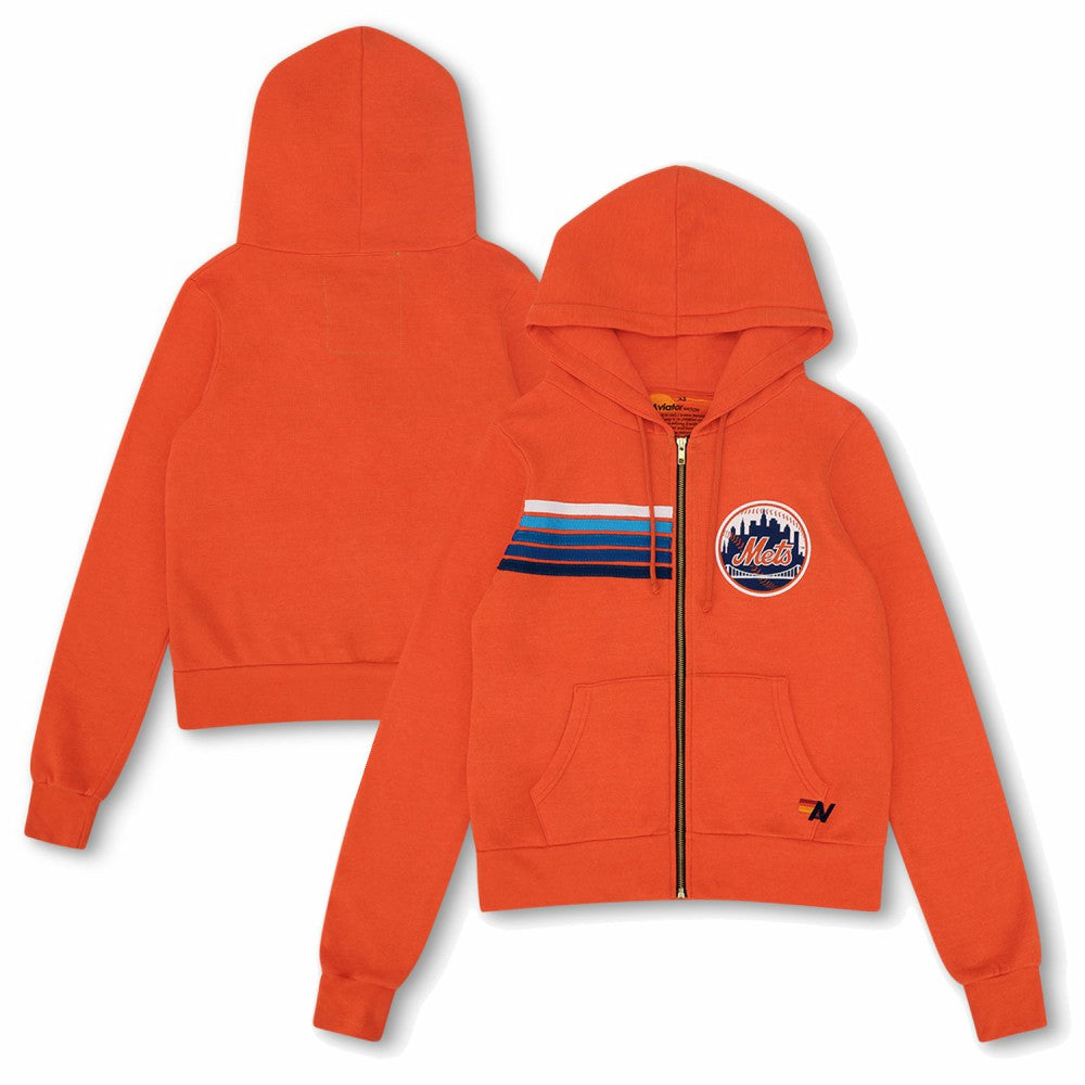 New York Mets Aviator Nation x MLB Unisex Five-Stripe Tri-Blend Full-Zip Hoodie - MLB Hoodies