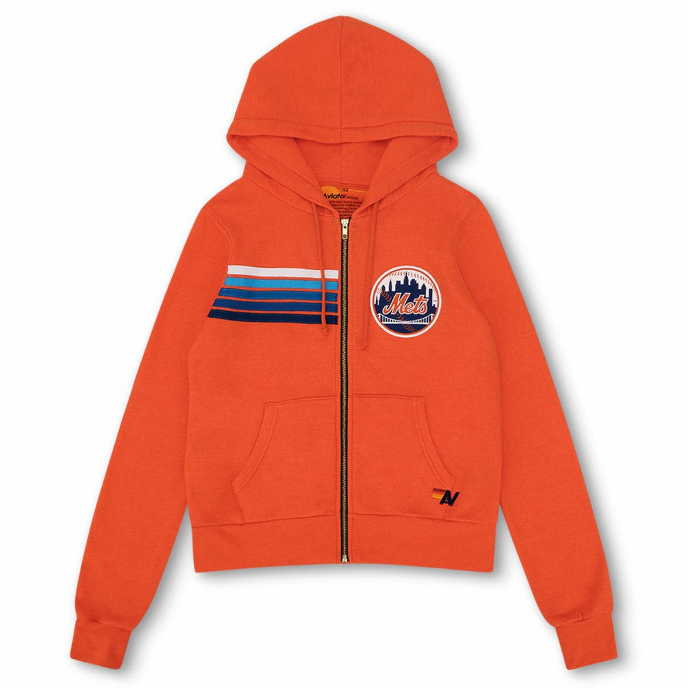 New York Mets Aviator Nation x MLB Unisex Five-Stripe Tri-Blend Full-Zip Hoodie - MLB Hoodies