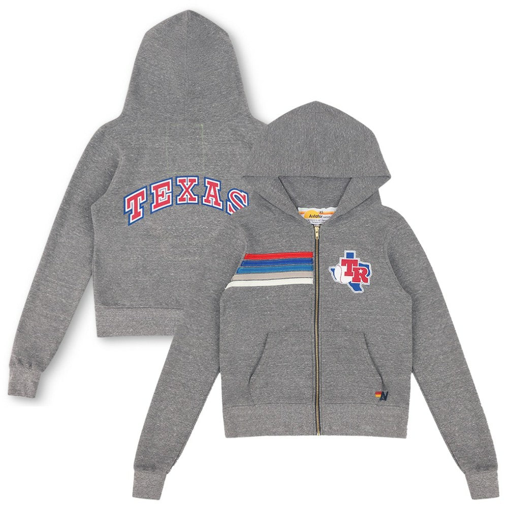 Texas Rangers Aviator Nation x MLB Unisex 5-Stripe Tri-Blend Full-Zip Hoodie - MLB Hoodies