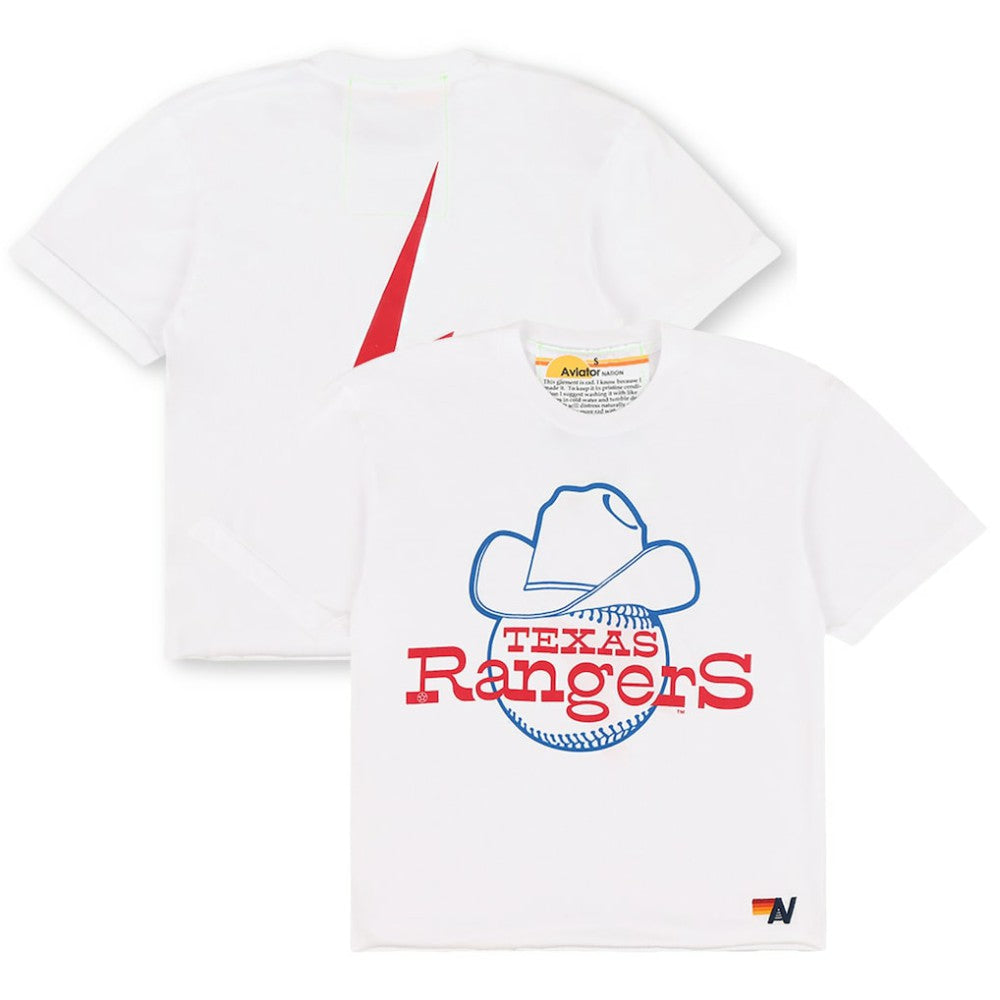 Texas Rangers Aviator Nation x MLB Women's Bolt Boyfriend Tri-Blend T-Shirt - MLB T-shirts