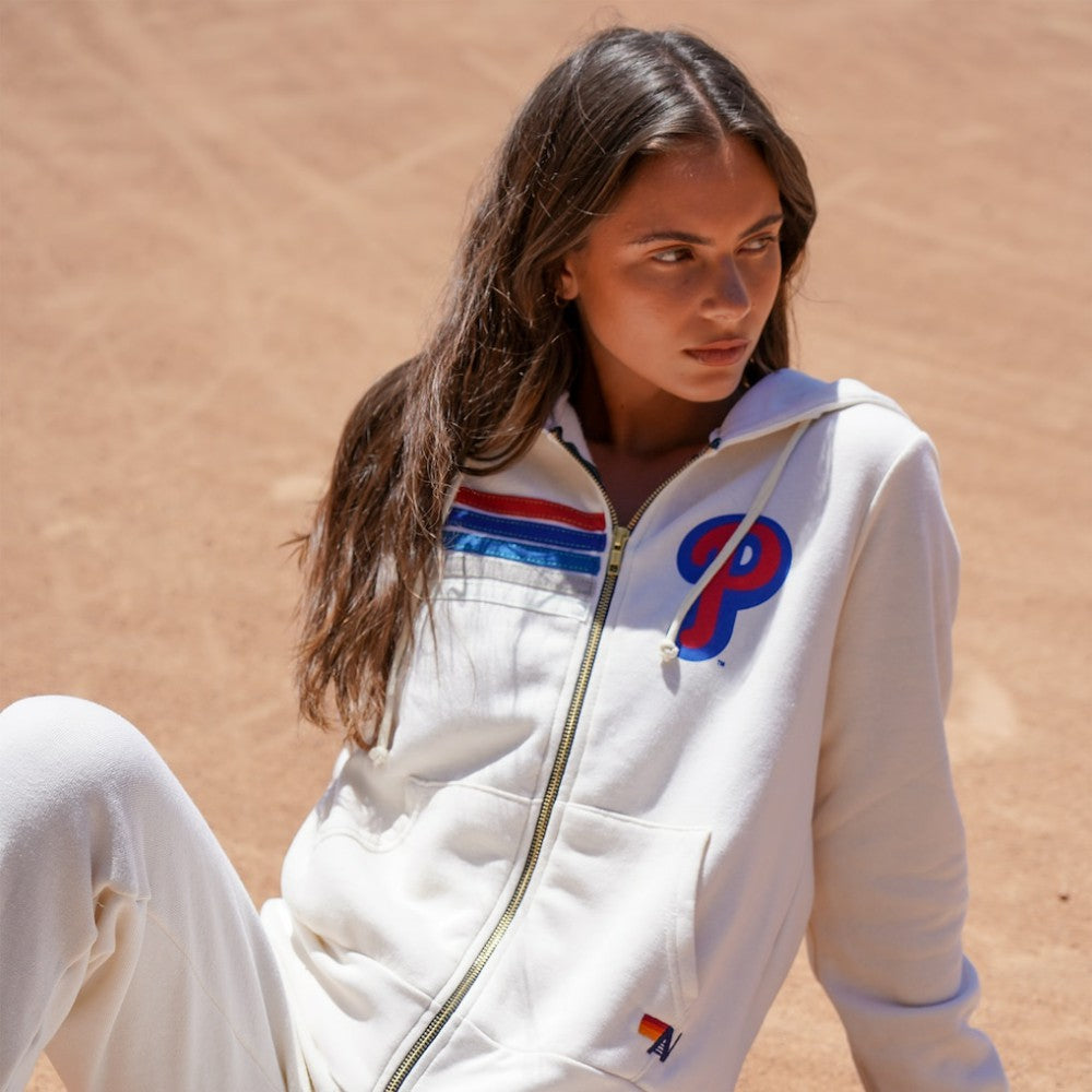 Philadelphia Phillies Aviator Nation x MLB Unisex Five-Stripe Tri-Blend Full-Zip Hoodie - MLB Hoodies