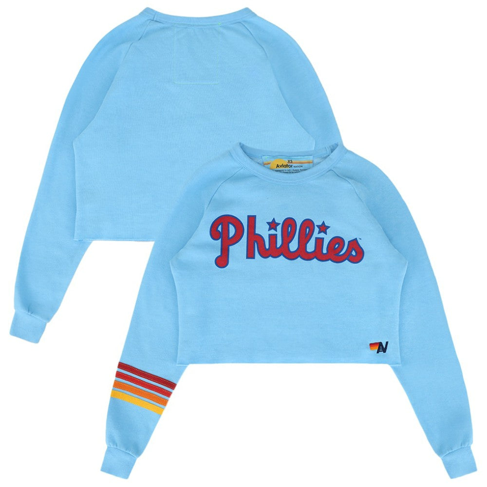 Philadelphia Phillies Aviator Nation x MLB Women's Rugby Stitch Cropped Tri-Blend Sweatshirt - MLB Sweatshirts