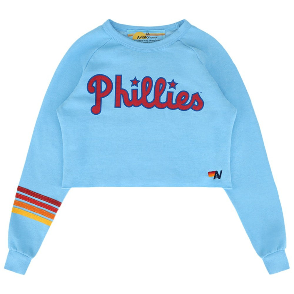 Philadelphia Phillies Aviator Nation x MLB Women's Rugby Stitch Cropped Tri-Blend Sweatshirt - MLB Sweatshirts