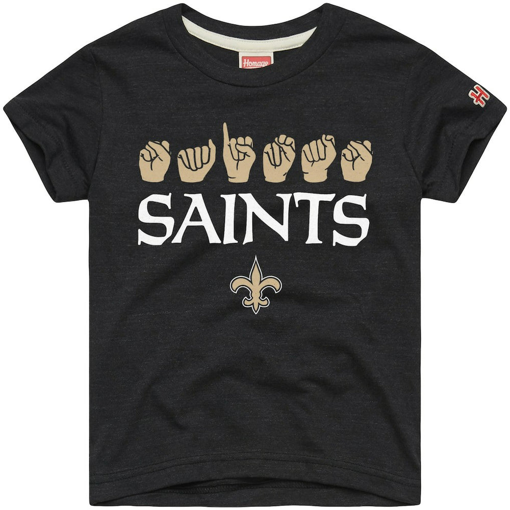New Orleans Saints Homage Youth Love Sign x ASL 2.0 Tri-Blend T-Shirt | NFL New