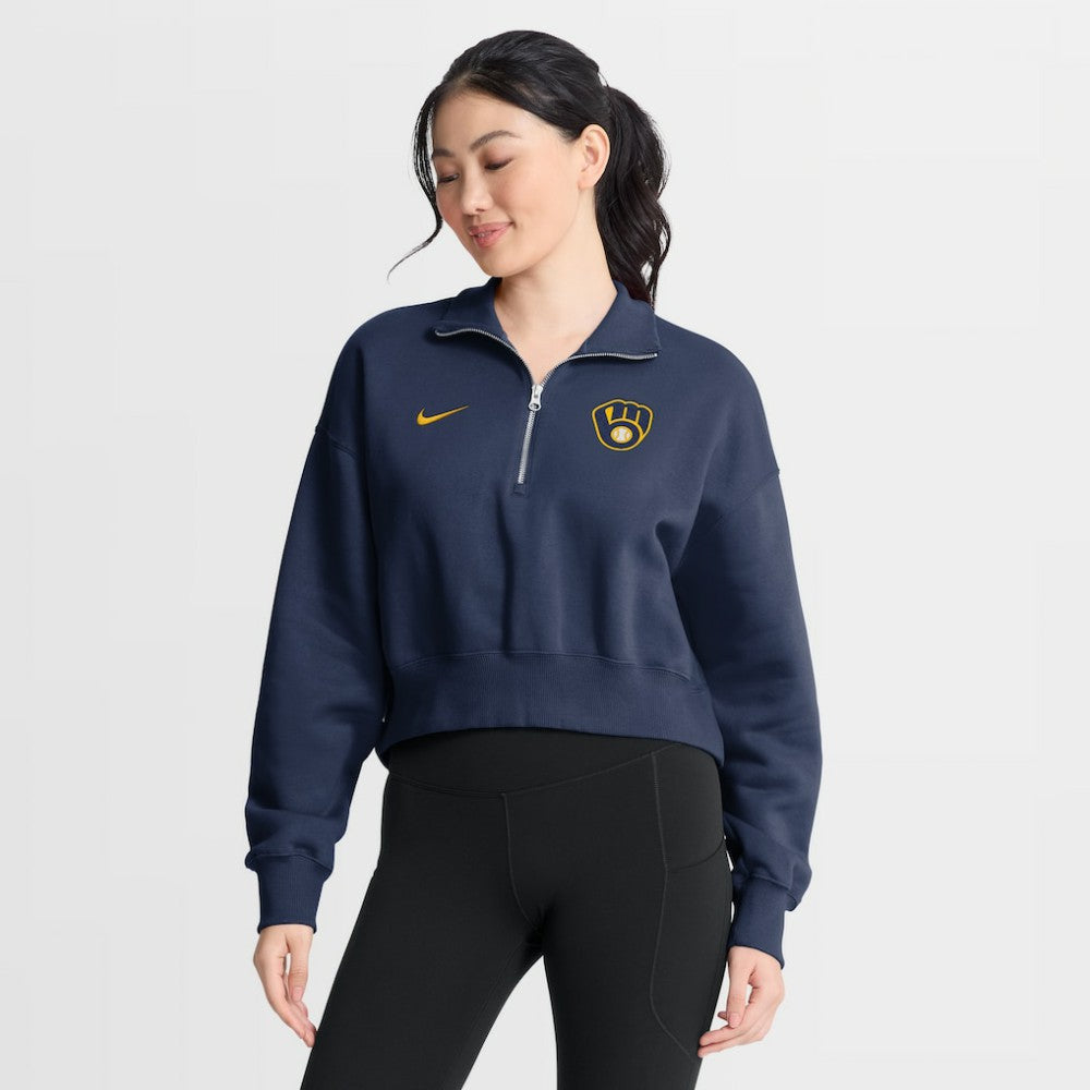 Milwaukee Brewers Nike Women's Primetime Phoenix Fleece Half-Zip Sweatshirt - MLB Sweatshirts