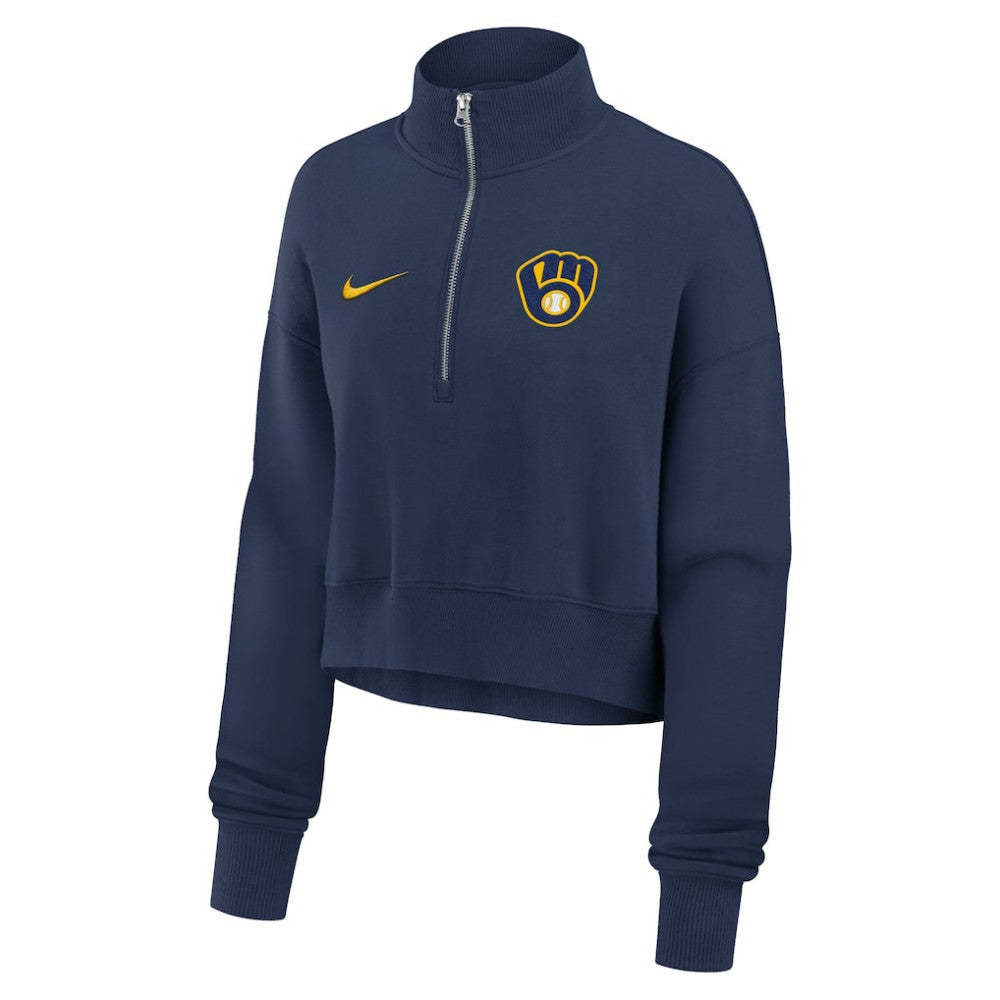 Milwaukee Brewers Nike Women's Primetime Phoenix Fleece Half-Zip Sweatshirt - MLB Sweatshirts