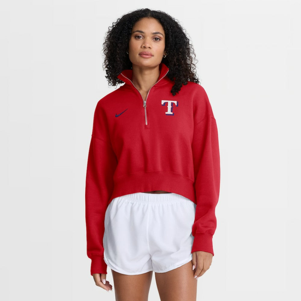 Texas Rangers Nike Women's Primetime Phoenix Fleece Half-Zip Sweatshirt - MLB Sweatshirts