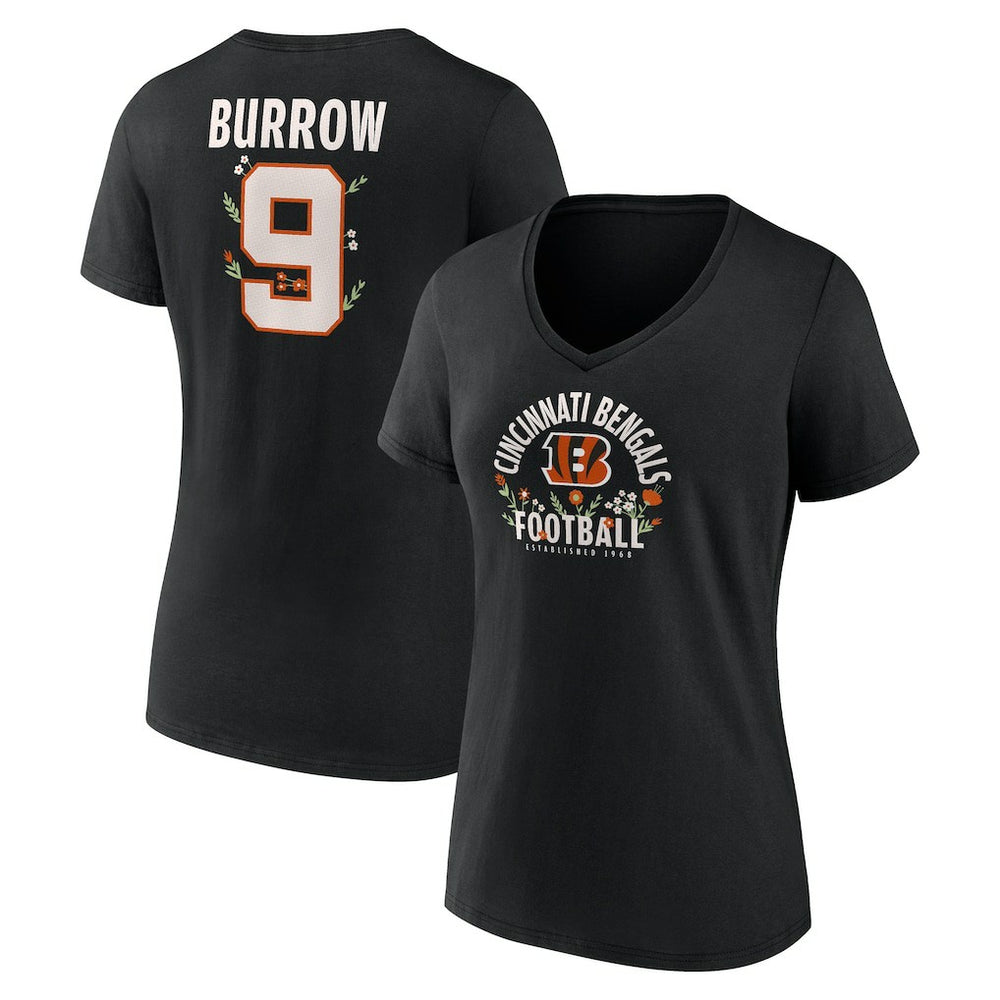 Cincinnati Bengals Joe Burrow  Women's Floral Name & Number V-Neck T-Shirt | NFL Online