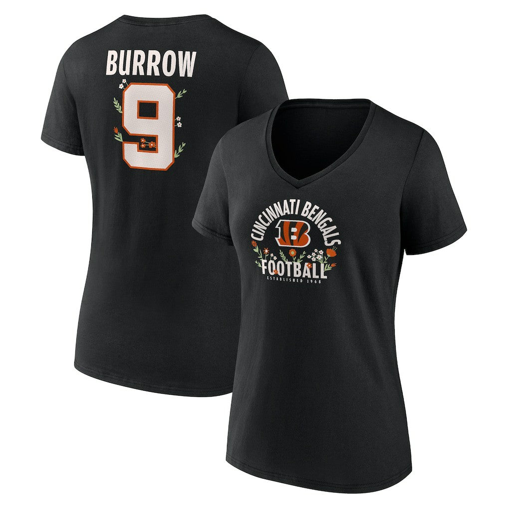 Cincinnati Bengals Joe Burrow  Women's Floral Name & Number V-Neck T-Shirt | NFL Online