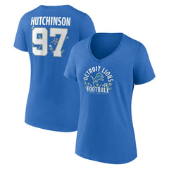 Detroit Lions Aidan Hutchinson  Women's Floral Name & Number V-Neck T-Shirt | NFL Near me