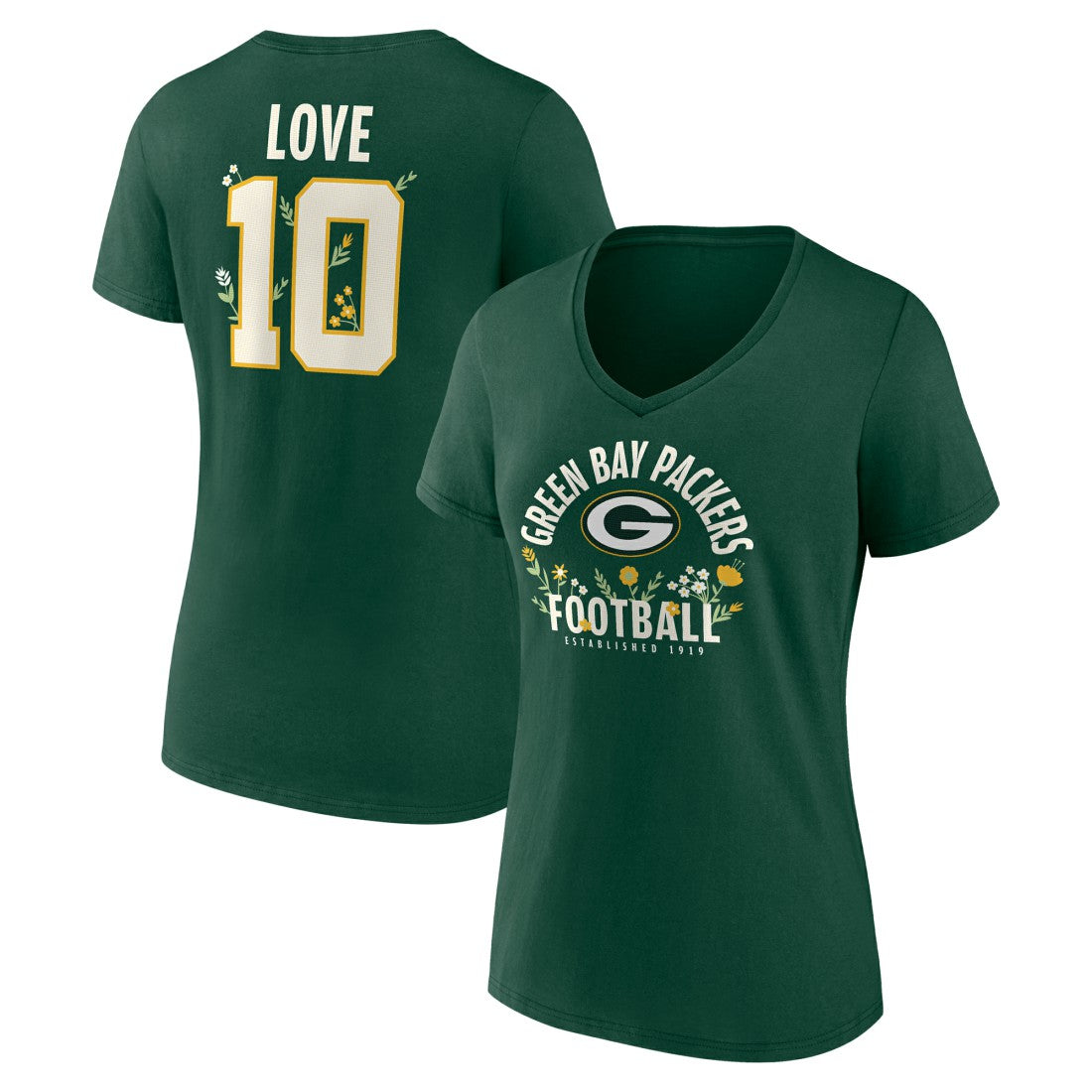 Green Bay Packers Jordan Love  Women's Floral Name & Number V-Neck T-Shirt | NFL Near me
