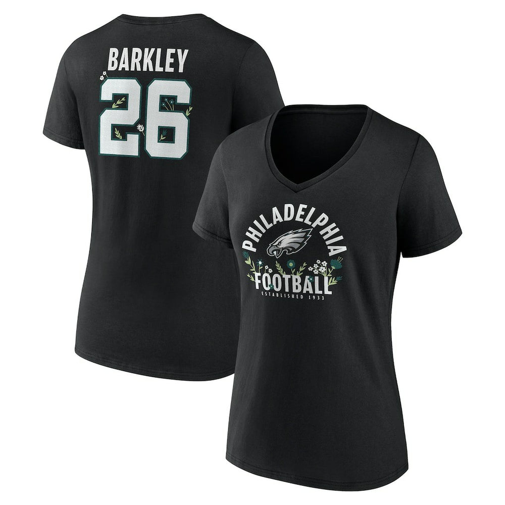 Philadelphia Eagles Saquon Barkley  Women's Floral Name & Number V-Neck T-Shirt | NFL Outlet