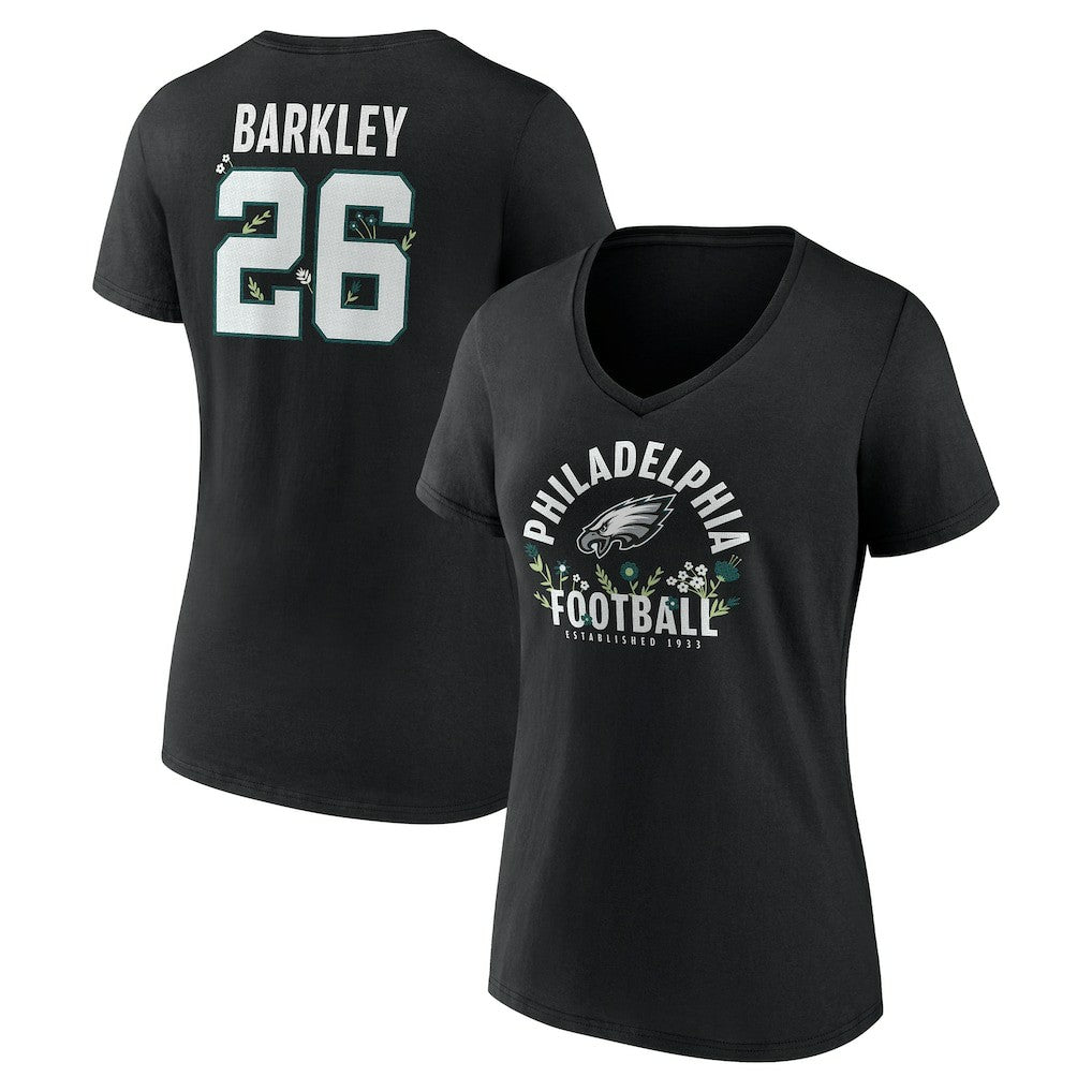 Philadelphia Eagles Saquon Barkley  Women's Floral Name & Number V-Neck T-Shirt | NFL Outlet