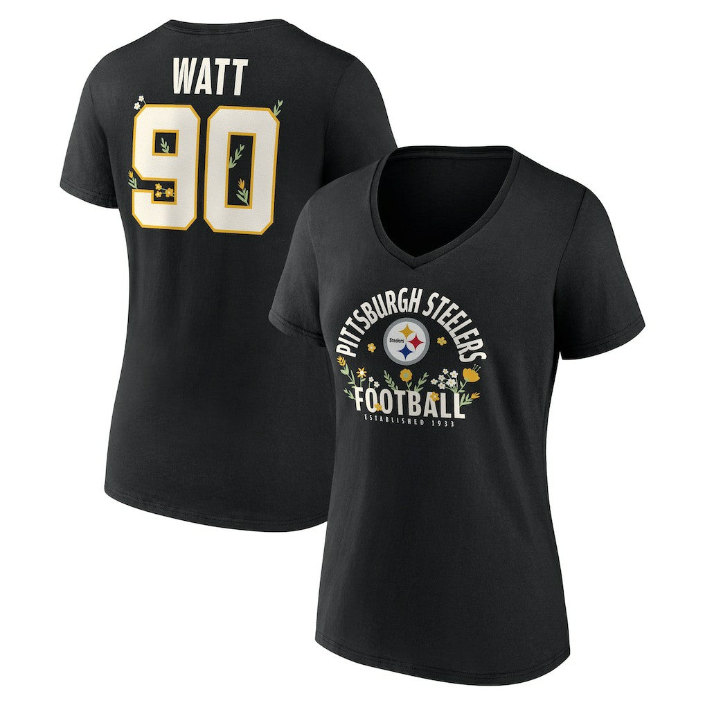 Pittsburgh Steelers T.J. Watt  Women's Floral Name & Number V-Neck T-Shirt | NFL Discount