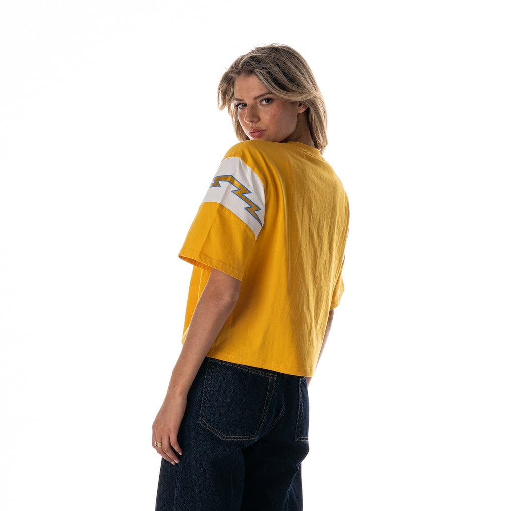 Los Angeles Chargers The Wild Collective Women's Charger Power Contrast Sleeve Insert T-Shirt | NFL On sale