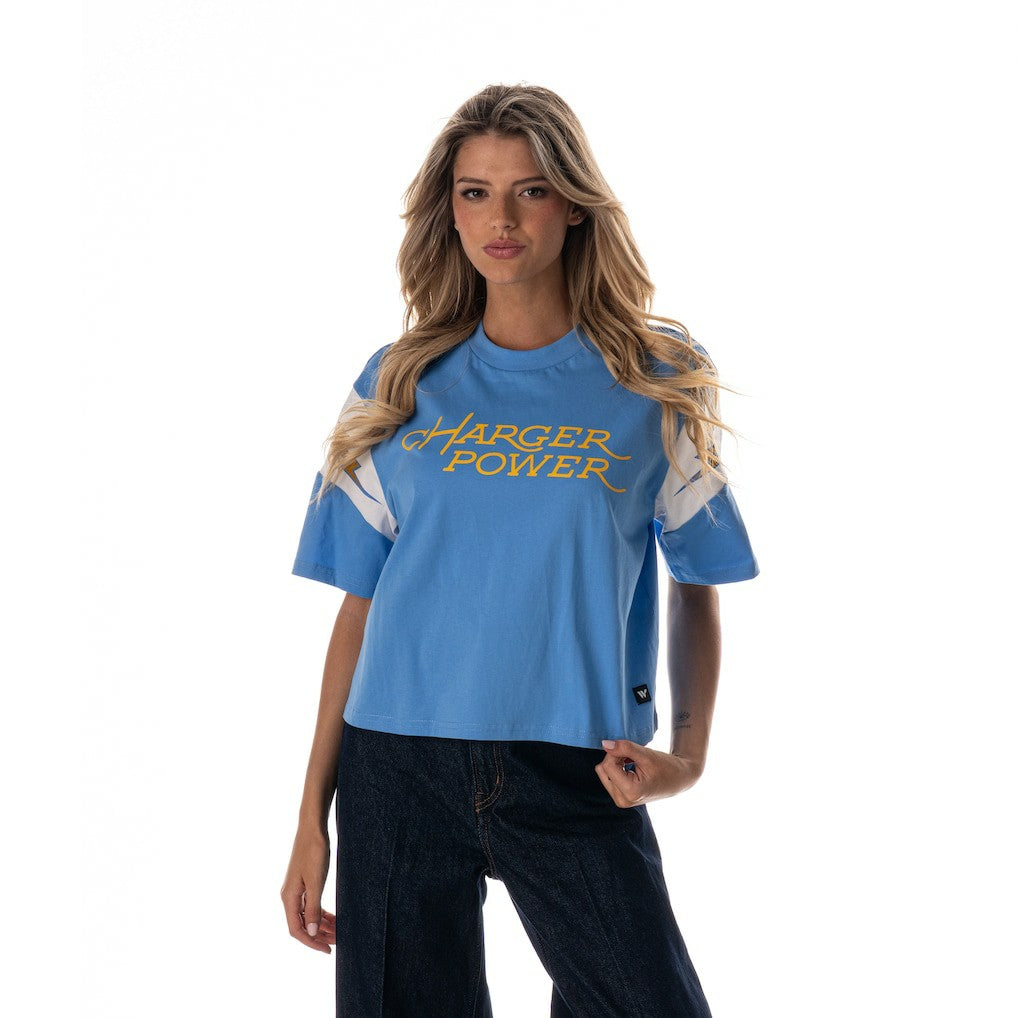 Los Angeles Chargers The Wild Collective Women's Charger Power Contrast Sleeve Insert T-Shirt | NFL Hot