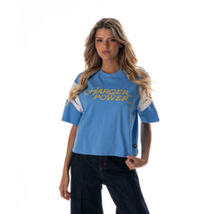 Los Angeles Chargers The Wild Collective Women's Charger Power Contrast Sleeve Insert T-Shirt | NFL Hot