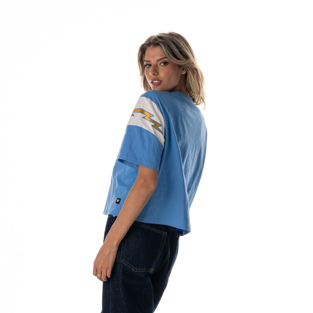 Los Angeles Chargers The Wild Collective Women's Charger Power Contrast Sleeve Insert T-Shirt | NFL Hot