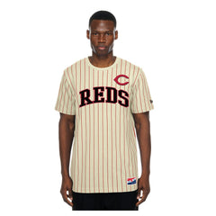 Cincinnati Reds New Era Throwback Meshback Pinstripe T-Shirt - MLB T-shirts