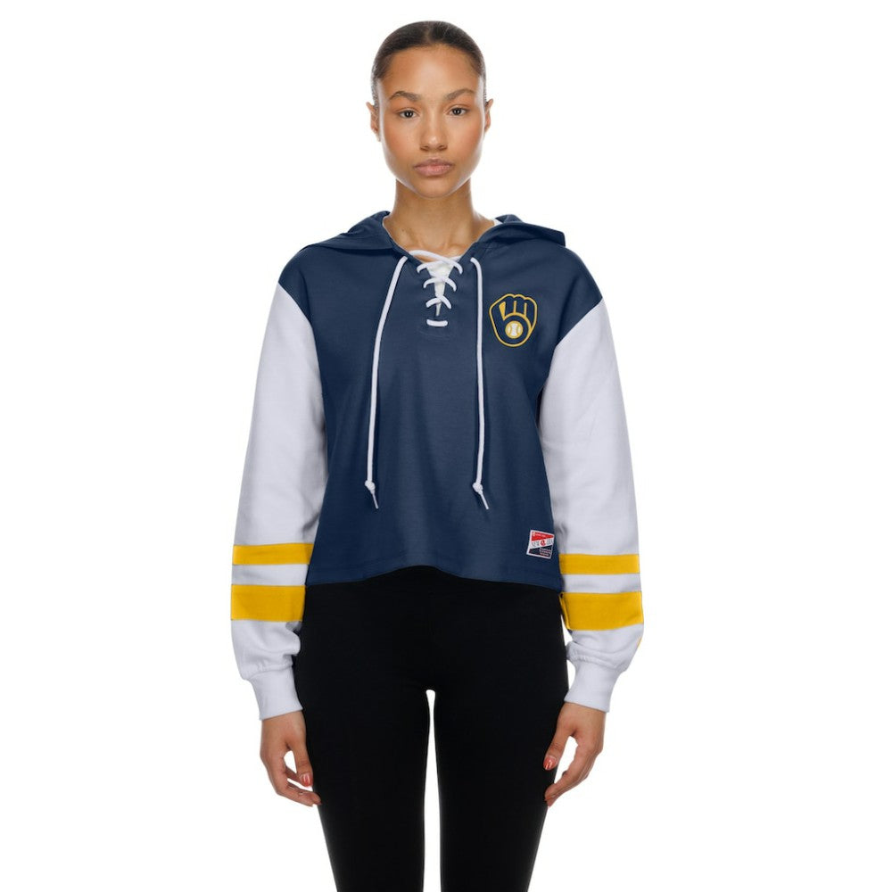 Milwaukee Brewers New Era Women's Boxy Lace-Up Hoodie - MLB Hoodies