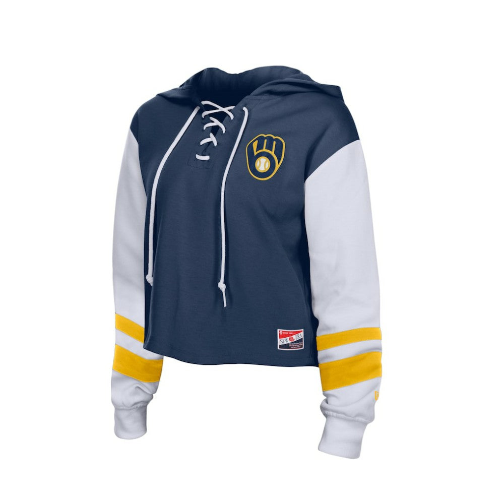Milwaukee Brewers New Era Women's Boxy Lace-Up Hoodie - MLB Hoodies