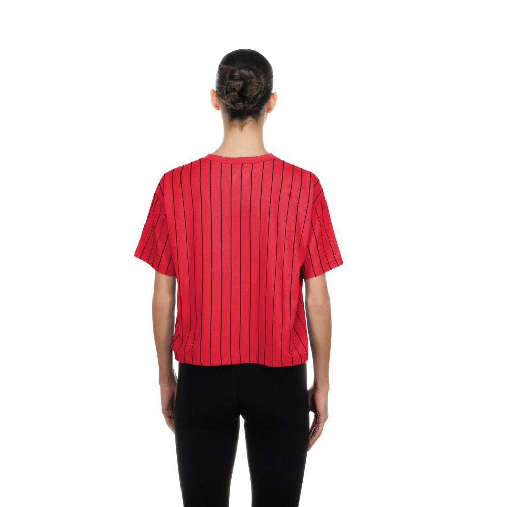 Cincinnati Reds New Era Women's Throwback Meshback Pinstripe Boxy T-Shirt - MLB T-shirts