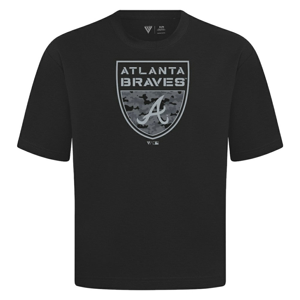 Atlanta Braves Levelwear Oversized Luxe Signature Knit Buckler T-Shirt - MLB T-shirts