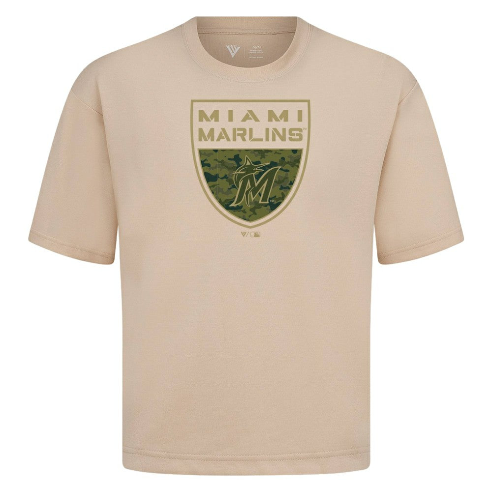 Miami Marlins Levelwear Oversized Luxe Signature Knit Buckler T-Shirt - MLB T-shirts