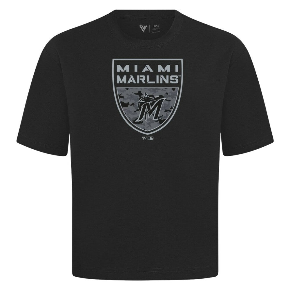 Miami Marlins Levelwear Oversized Luxe Signature Knit Buckler T-Shirt - MLB T-shirts