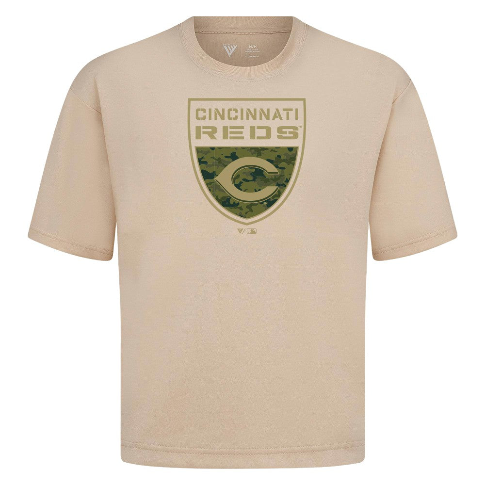 Cincinnati Reds Levelwear Oversized Luxe Signature Knit Buckler T-Shirt - MLB T-shirts