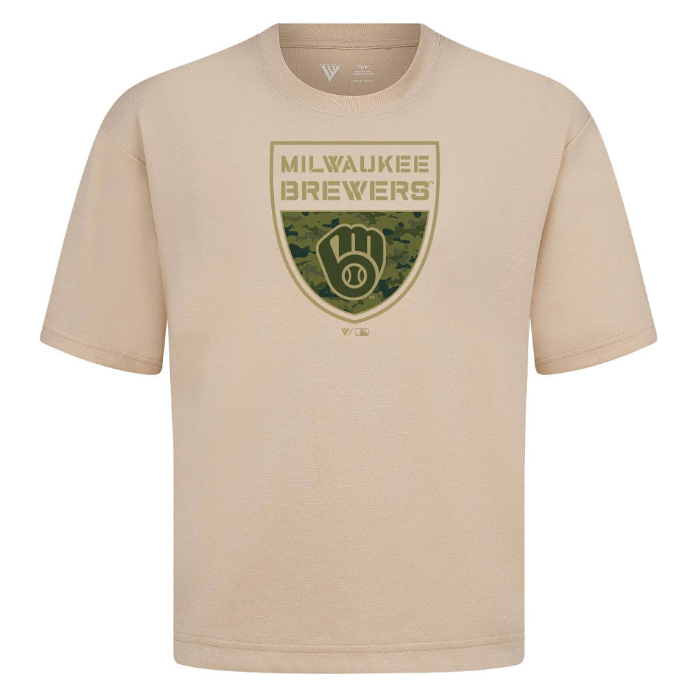 Milwaukee Brewers Levelwear Oversized Luxe Signature Knit Buckler T-Shirt - MLB T-shirts