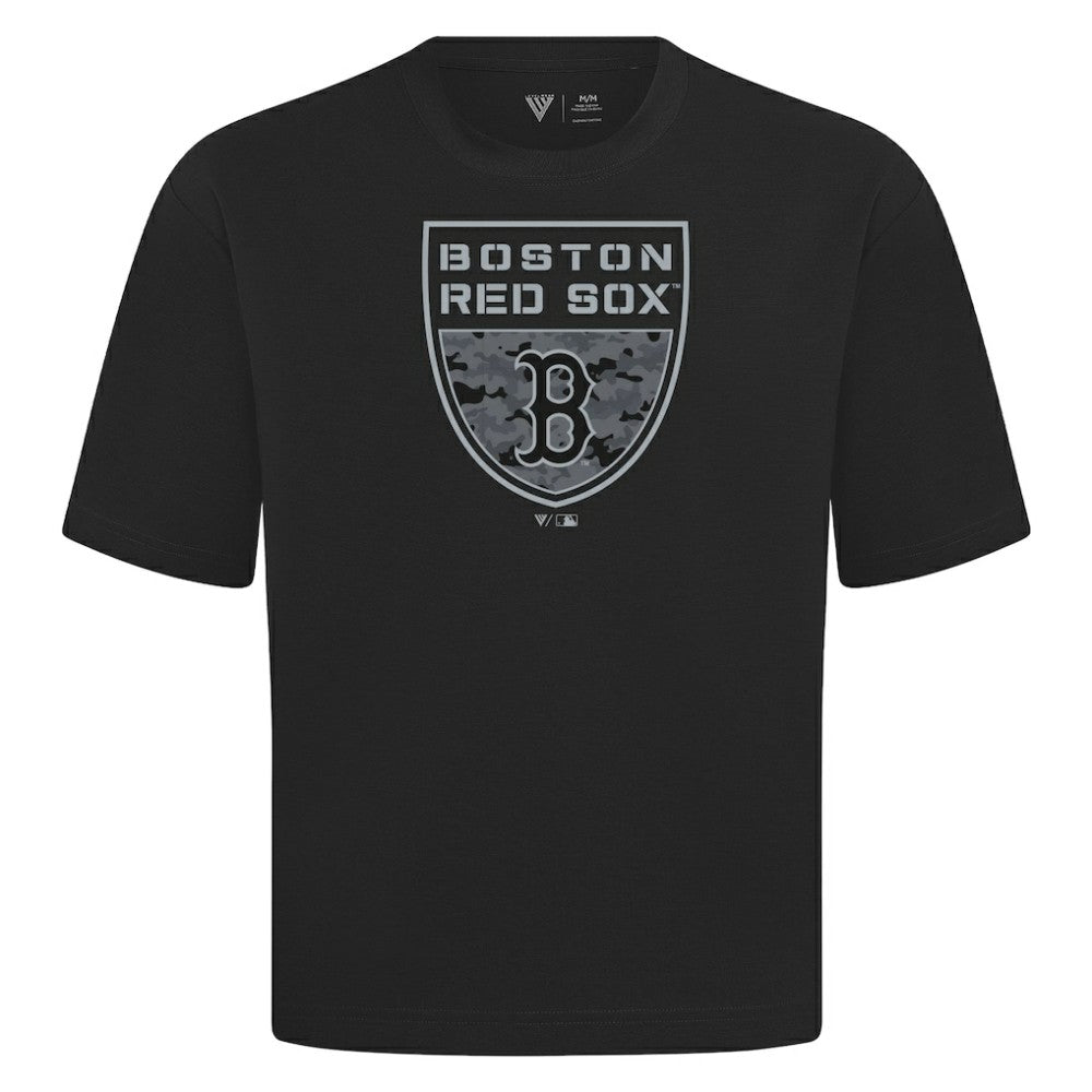 Boston Red Sox Levelwear Oversized Luxe Signature Knit Buckler T-Shirt - MLB T-shirts