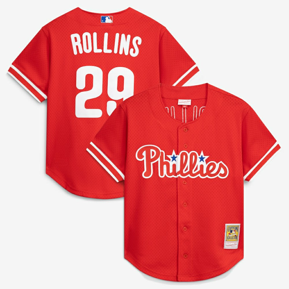 Jimmy Rollins Philadelphia Phillies Mitchell & Ness Cooperstown Mesh Batting Practice Button-Up Jersey - MLB Jerseys