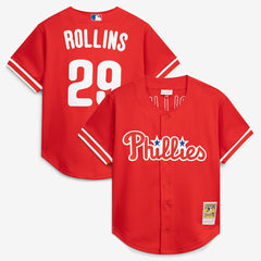 Jimmy Rollins Philadelphia Phillies Mitchell & Ness Cooperstown Mesh Batting Practice Button-Up Jersey - MLB Jerseys