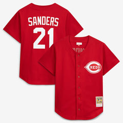 Deion Sanders Cincinnati Reds Mitchell & Ness Cooperstown Mesh Batting Practice Button-Up Jersey - MLB Jerseys