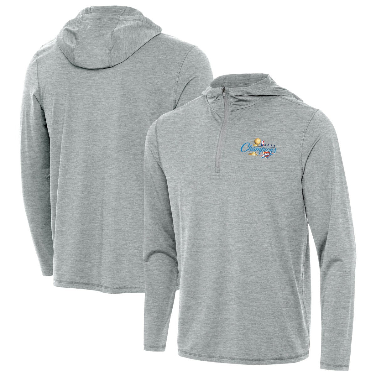 Heather Gray Oklahoma City Thunder Antigua 2025 NBA Finals Champions Tidy Quarter-Zip Hoodie | NBA