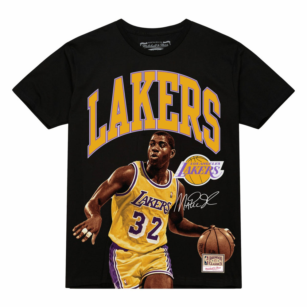 Black Magic Johnson Los Angeles Lakers Hardwood Classics Player Arch T-Shirt | NBA