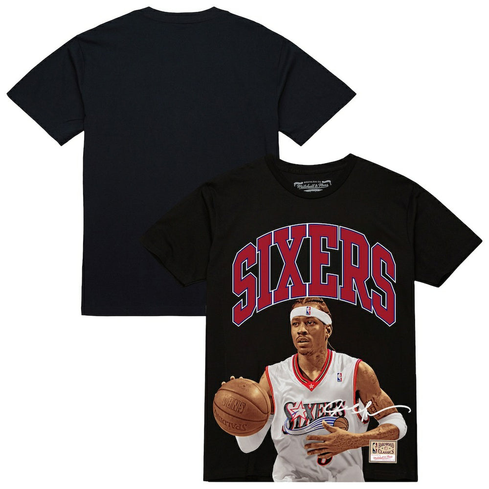Black Allen Iverson Philadelphia 76ers Hardwood Classics Player Arch T-Shirt | NBA