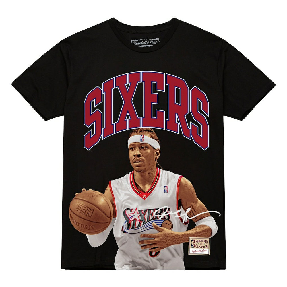 Black Allen Iverson Philadelphia 76ers Hardwood Classics Player Arch T-Shirt | NBA