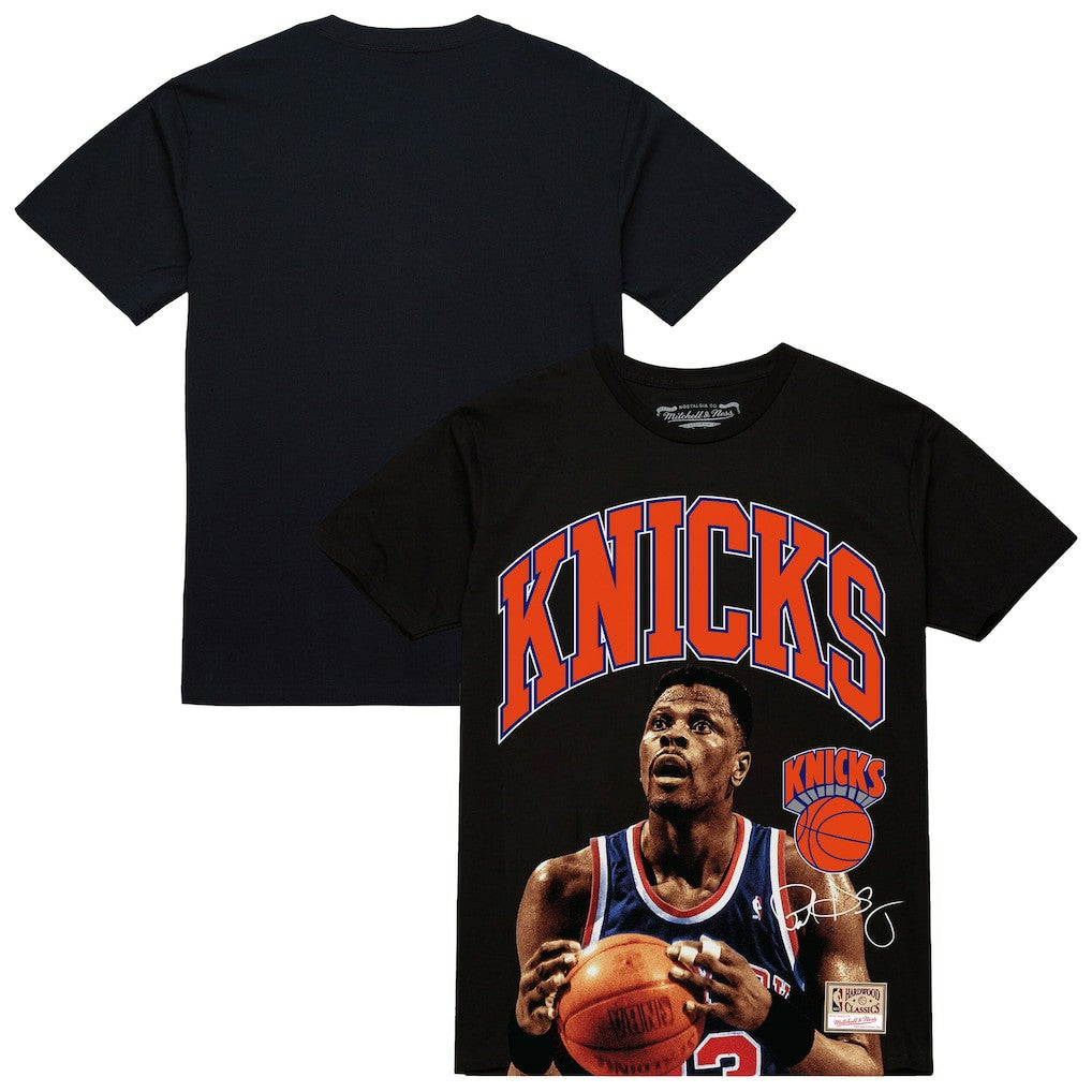 Black Patrick Ewing New York Knicks Hardwood Classics Player Arch T-Shirt | NBA